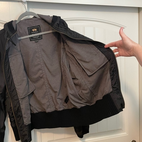 Alpha Industries Jarhead Jacket black grey hooded bomber size LARGE - Picture 7 of 10